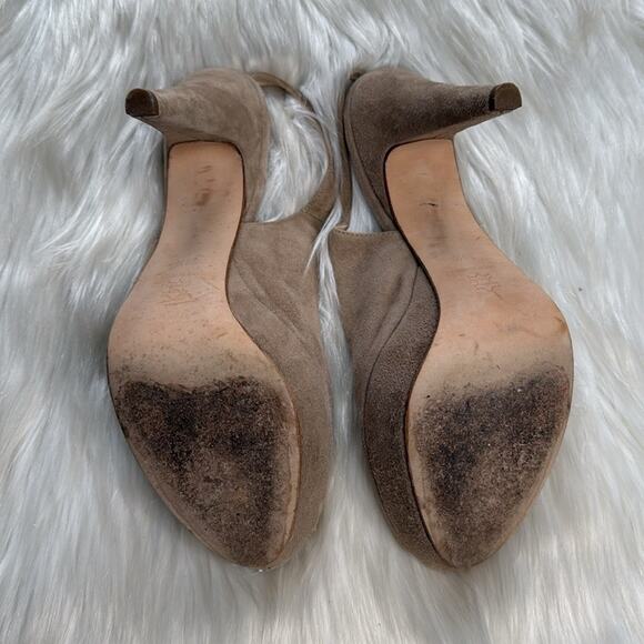 Gastone Lucioli Beige Suede Peep Toe Slingback Heels - Picture 7 of 9